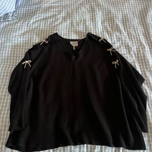 Milano Black V-Neck Blouse with Bow Details